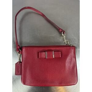 Coach Red Leather Wristlet Wallet Bow Accent Zip Closure Wrist Strap